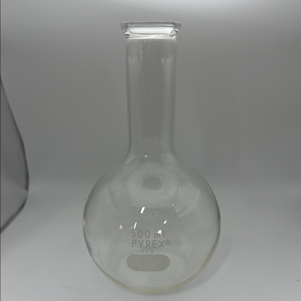 Pyrex Transparent Glass Laboratory Flask flat bottom & long-neck, 500 ml 7.25” t